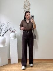 ULTRA YÜKSEK BEL KENDİNDEN KEMERLİ KAHVE RENK JEAN