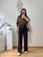 ULTRA YÜKSEK BEL KENDİNDEN KEMERLİ KAHVE RENK JEAN