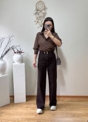 ULTRA YÜKSEK BEL KENDİNDEN KEMERLİ KAHVE RENK JEAN