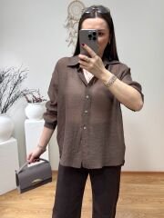 PREMİUM KALİTE TENSEL KUMAŞ OVERSİZE GÖMLEK KAHVE