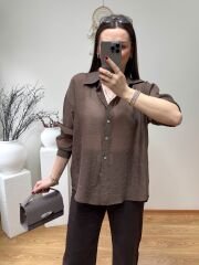 PREMİUM KALİTE TENSEL KUMAŞ OVERSİZE GÖMLEK KAHVE