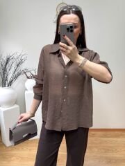 PREMİUM KALİTE TENSEL KUMAŞ OVERSİZE GÖMLEK KAHVE