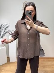 PREMİUM KALİTE TENSEL KUMAŞ OVERSİZE GÖMLEK KAHVE