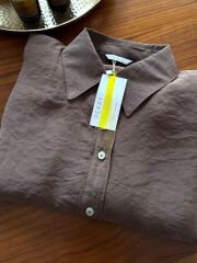 PREMİUM KALİTE TENSEL KUMAŞ OVERSİZE GÖMLEK KAHVE