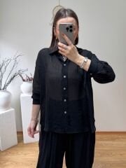 PREMİUM KALİTE TENSEL KUMAŞ OVERSİZE GÖMLEK SİYAH