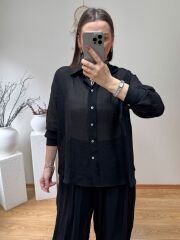 PREMİUM KALİTE TENSEL KUMAŞ OVERSİZE GÖMLEK SİYAH