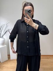 PREMİUM KALİTE TENSEL KUMAŞ OVERSİZE GÖMLEK SİYAH