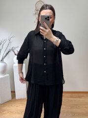 PREMİUM KALİTE TENSEL KUMAŞ OVERSİZE GÖMLEK SİYAH