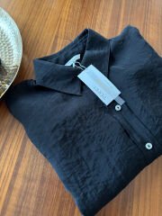 PREMİUM KALİTE TENSEL KUMAŞ OVERSİZE GÖMLEK SİYAH