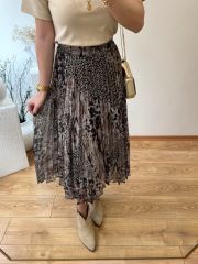 LEOPAR DESENLİ PİLİSELİ ŞİFON KUMAŞ ETEK