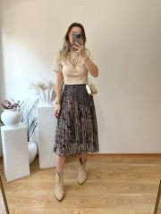 LEOPAR DESENLİ PİLİSELİ ŞİFON KUMAŞ ETEK