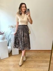 LEOPAR DESENLİ PİLİSELİ ŞİFON KUMAŞ ETEK