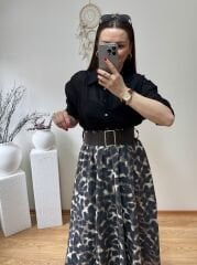 PERRY PREMİUM KALİTE KEMERLİ LEOPAR DESEN ŞİFON ETEK