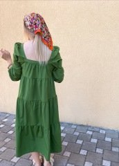 YEŞİL KARE YAKA ELBİSE