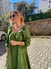 YEŞİL KARE YAKA ELBİSE