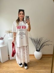 DANTEL ETEKLİ TİŞÖRT ETEK KOMBİN