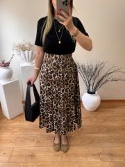 PARLAK LEOPAR KUMAŞ LEOPAR DESEN ETEK KAHVE