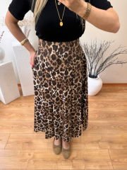 PARLAK LEOPAR KUMAŞ LEOPAR DESEN ETEK KAHVE