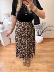 PARLAK LEOPAR KUMAŞ LEOPAR DESEN ETEK KAHVE