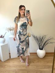ORJİNAL MARKA MODEL YANDAN GİPELİ ETEK KISMI KRUVAZE SATEN ELBİSE