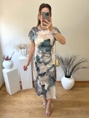 ORJİNAL MARKA MODEL YANDAN GİPELİ ETEK KISMI KRUVAZE SATEN ELBİSE