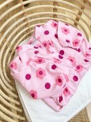 PEMBE ÇİÇEKLİ HAKİM YAKA ELBİSE