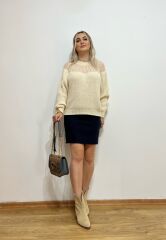 ORJ MARKA TÜL DETAYLI BEJ KAZAK