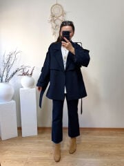 PERRY PREMİUM KALİTE ARA BOY TRENÇKOT LACİVERT