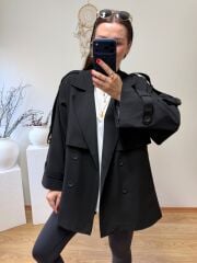 PERRY PREMİUM KALİTE ARA BOY TRENÇKOT SİYAH