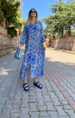 FULL DÜĞME DETAYLI RAHAT KALIP MAVİ GÖMLEK ELBİSE