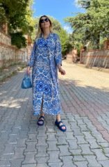 FULL DÜĞME DETAYLI RAHAT KALIP MAVİ GÖMLEK ELBİSE