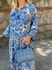 FULL DÜĞME DETAYLI RAHAT KALIP MAVİ GÖMLEK ELBİSE