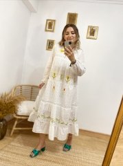 %100 PAMUK KUMAŞ NAKIŞLI İÇİ ASTARLI ELBİSE