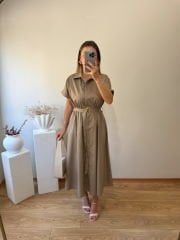 KEMERLİ VE BELDEN LASTİKLİ MARKA MODEL GÖMLEK ELBİSE HAKİ