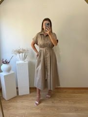 KEMERLİ VE BELDEN LASTİKLİ MARKA MODEL GÖMLEK ELBİSE HAKİ