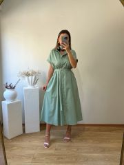 KEMERLİ VE BELDEN LASTİKLİ MARKA MODEL GÖMLEK ELBİSE MİNT YEŞİLİ