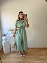 KEMERLİ VE BELDEN LASTİKLİ MARKA MODEL GÖMLEK ELBİSE MİNT YEŞİLİ