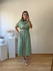 KEMERLİ VE BELDEN LASTİKLİ MARKA MODEL GÖMLEK ELBİSE MİNT YEŞİLİ