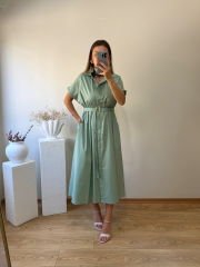 KEMERLİ VE BELDEN LASTİKLİ MARKA MODEL GÖMLEK ELBİSE MİNT YEŞİLİ