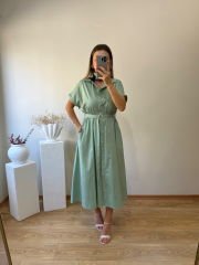 KEMERLİ VE BELDEN LASTİKLİ MARKA MODEL GÖMLEK ELBİSE MİNT YEŞİLİ