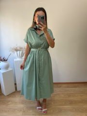 KEMERLİ VE BELDEN LASTİKLİ MARKA MODEL GÖMLEK ELBİSE MİNT YEŞİLİ