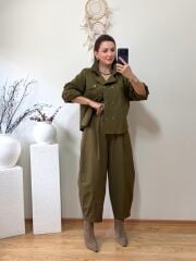 DİK YAKA CEKETLİ PANTOLON TAKIM YEŞİL