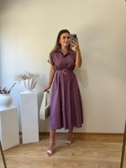 KEMERLİ VE BELDEN LASTİKLİ MARKA MODEL GÖMLEK ELBİSE AÇIK MOR