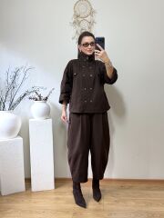 DİK YAKA CEKETLİ PANTOLON TAKIM KAHVE
