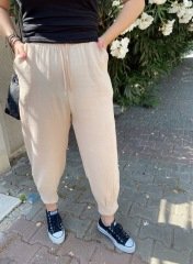 MÜSLİN KUMAŞ BEJ JOGGER PANTOLON