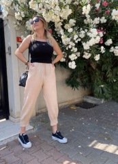 MÜSLİN KUMAŞ BEJ JOGGER PANTOLON