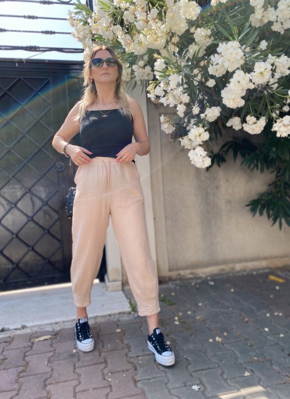 MÜSLİN KUMAŞ BEJ JOGGER PANTOLON