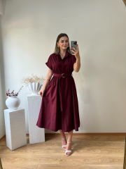 KEMERLİ VE BELDEN LASTİKLİ MARKA MODEL GÖMLEK ELBİSE BORDO