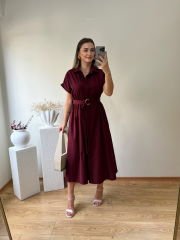 KEMERLİ VE BELDEN LASTİKLİ MARKA MODEL GÖMLEK ELBİSE BORDO