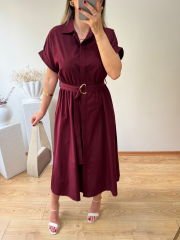 KEMERLİ VE BELDEN LASTİKLİ MARKA MODEL GÖMLEK ELBİSE BORDO